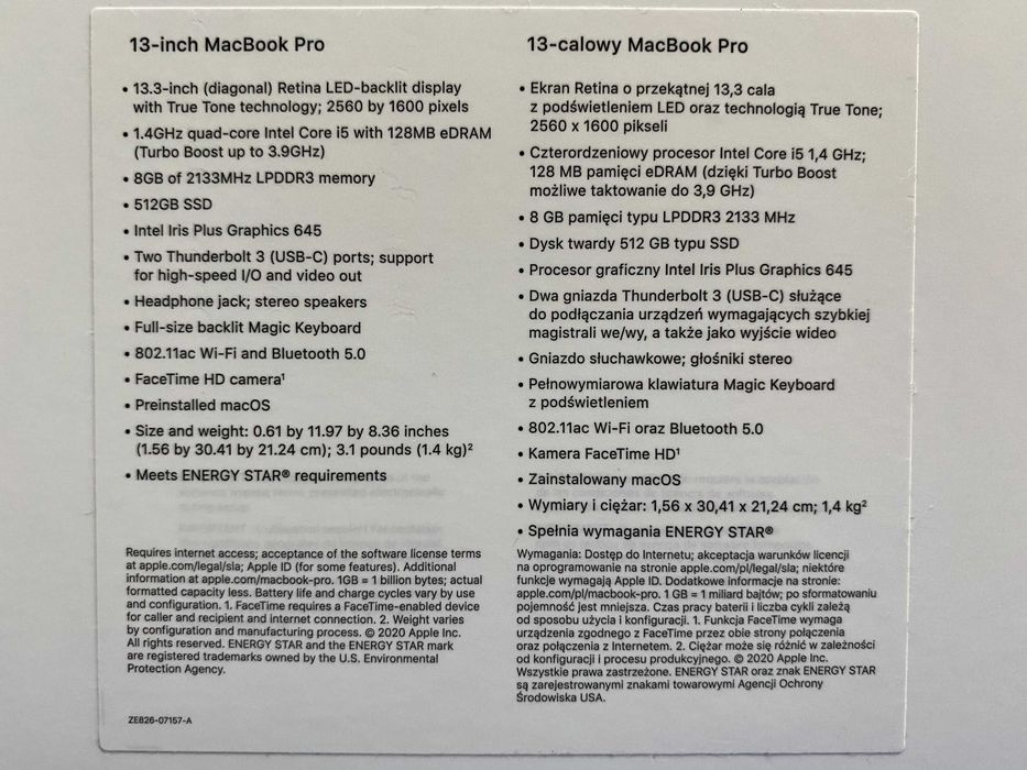 Apple MacBook Pro 13” 2020 | i5 | 8GB RAM | 512GB SSD | B. ZADBANY