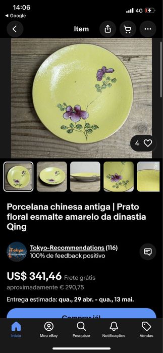 Prato chinês em esmalte amarelo dinastia Qing