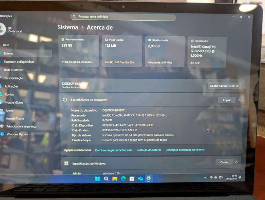 Surface Laptop 2 i7 8gb SSD 256gb Windows 11