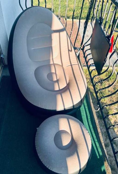 Leżak ogrodowy fotel dmuchany na plażę ogród z podnóżkiem pufą +pompka