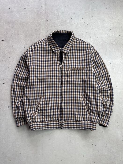 Aquascutum Reversible Bomber Jacket Check Navy Men’s Size M Vintage Y2K Casual Original чоловічій двосторонній бомбер вінтаю акваскатум оригінал