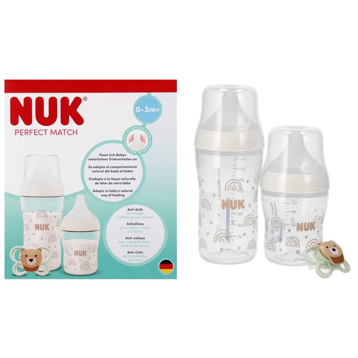 Zestaw NUK PERFECT MATCH 1 x butelki 150 ml oraz 1 x 260 ml + smoczek 0-2 m + dużo gratisów.
