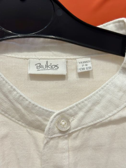 Льняная рубашка белая 7-8лет Blukids