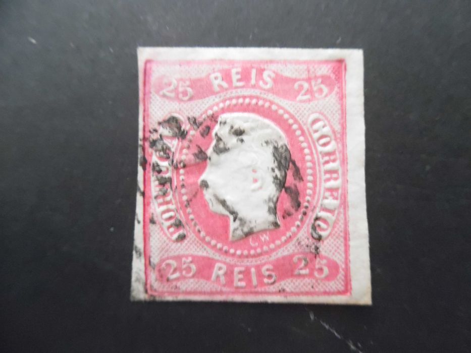 Selos Portugal 1866/1867-Selo Postal clássico D. Luis fita-curva 25 reis n/ denteado