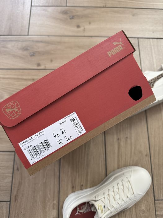 Nowe Skórzane Trampki Damskie Puma na Platformie Panterka Kremowe 41