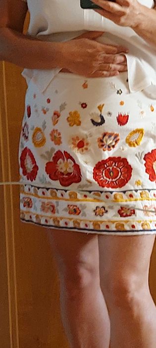 Topshop spódnica wyszywana, kwiaty, etno, bawełna