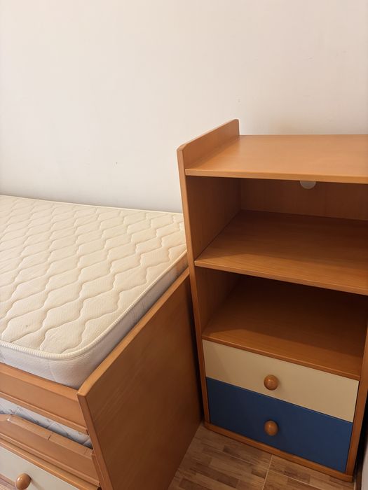 Cama Nido Dupla e Estante de Madeira  Maciça — Conjunto Juvenil Completo