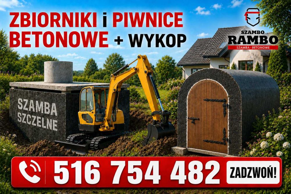 Szambo z Wykopem 12m3 10m3 8m3 6m3 5m3 4m3 / Zbiornik Na Deszczówkę Wodę Betonowy / Piwnica Ogrodowa / Kanał Samochodowy