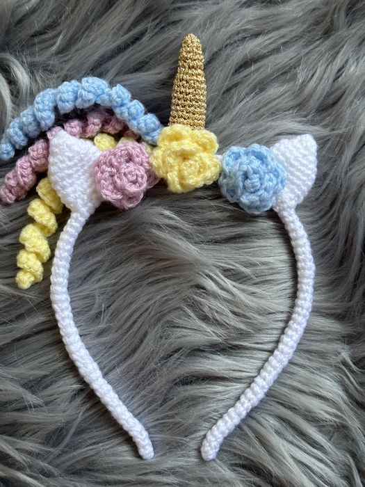 Arcos de cabelo em crochê, fitas, tiaras