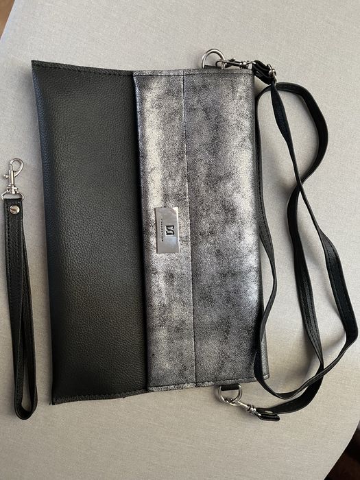 Torebka damska wizytowa czarno srebrna