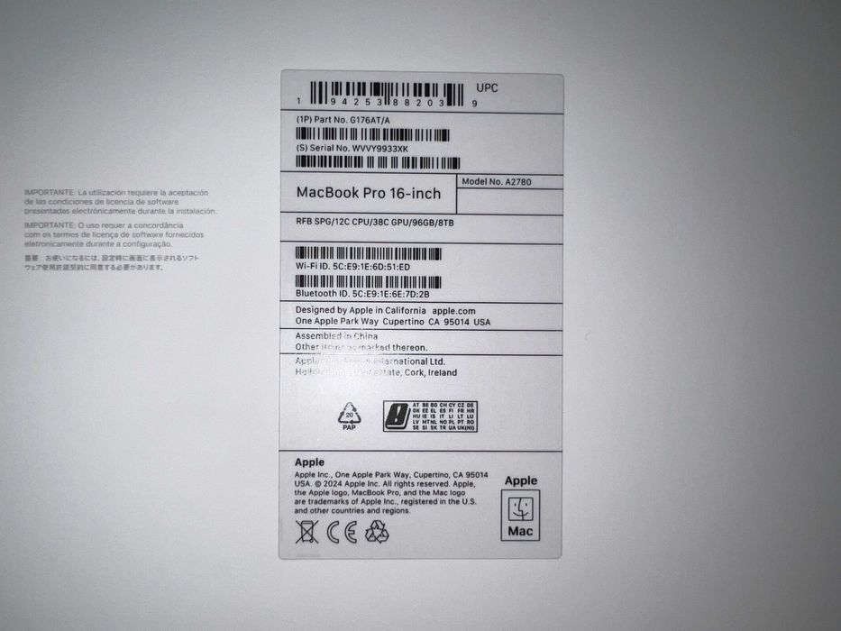 MacBook Pro 16" M2 Max, 96GB/8TB – jak nowy