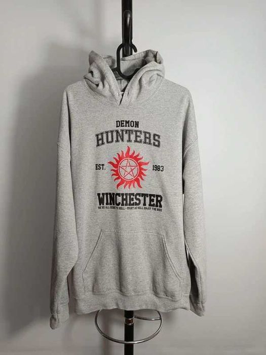 Bluza Supernatural Hoodie Demon Hunters Winchester Bros Grey Oversized Sweatshirt size L