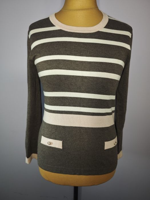 Sweter w paski Marble S mocca beż róż kontrastowy kieszonki