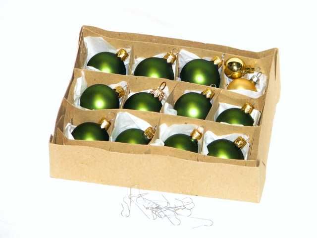 11szt Szklane Bombki Choinkowe na Choinkę 4cm Zielone Khaki Satynowe