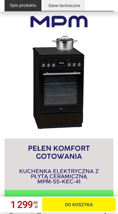 Mpm kuchenka elektryczna z płytą ceramiczną
