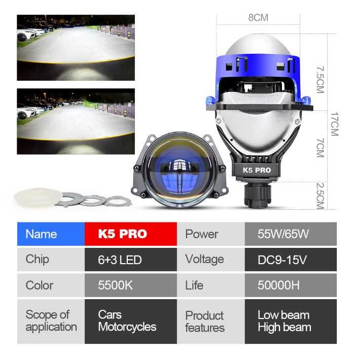 Bi LED Светодиодные двухчиповые Линзы 2.5 3.0 дюйма 12-24в Гарантия!