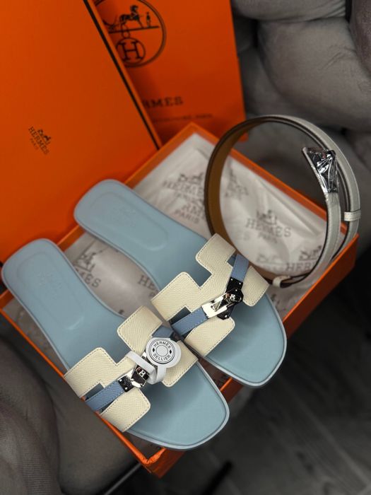 Шкіряні шльопанці шлепки жіночі босоніжки хермес ерме hermes