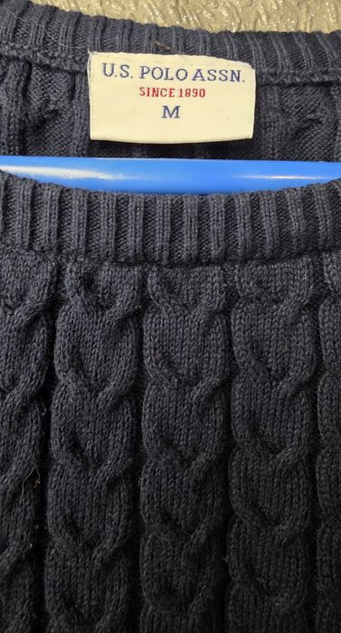 Стильний джемпер U.S. Polo Assn. у косичку з налокітниками. Розмір М.