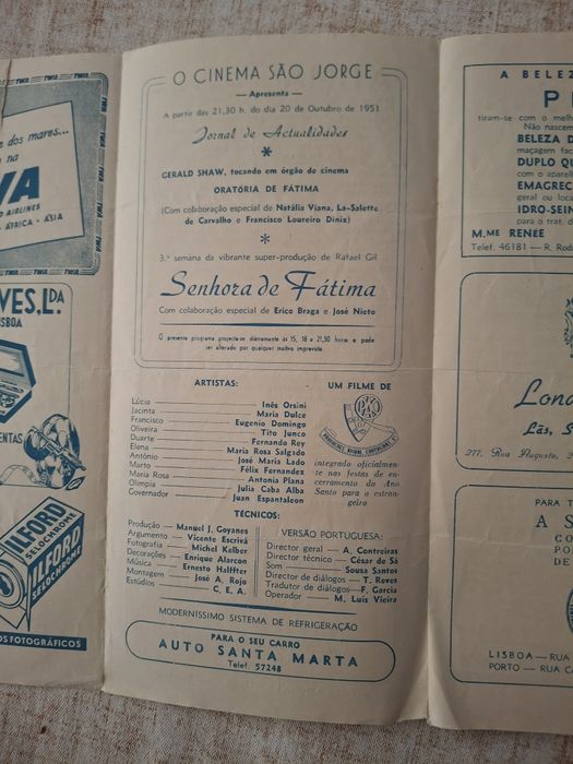 Programa antigo cinema português senhora Fátima