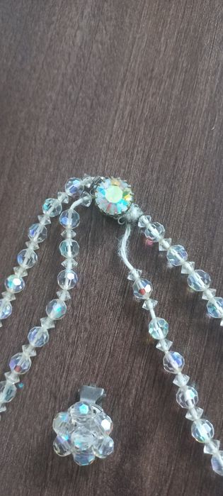 Naszyjnik i klipsy czeskie kryształki vintage