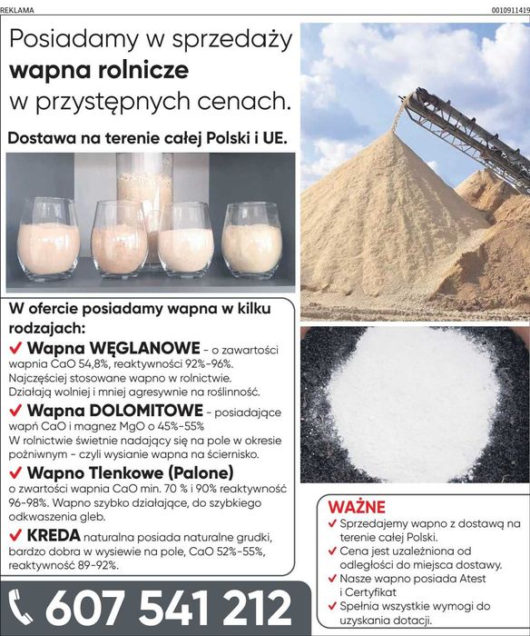 Wapno Rolnicze Magnezowe Węglanowe Kreda- Pewny Plon z Certyfikatem!!