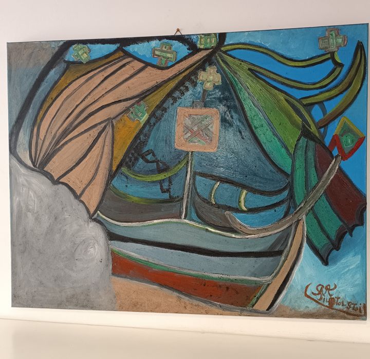 Pintura de Barco Rabelo no Douro