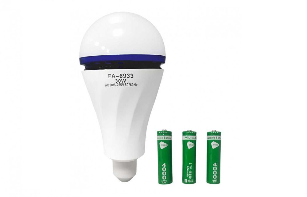 Аварійна акумуляторна лампочка LED 30Вт Е27 3шт 18650 3,7В роздріб/опт