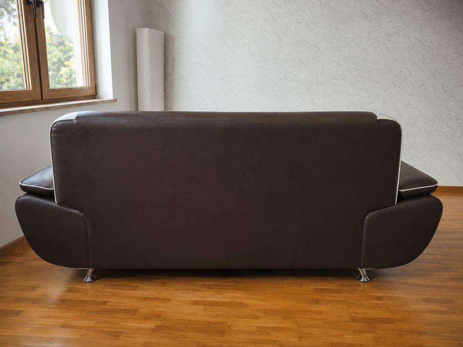 Sofa 3-osobowa 190 cm, brązowo-biała ekoskóra – 2 szt.