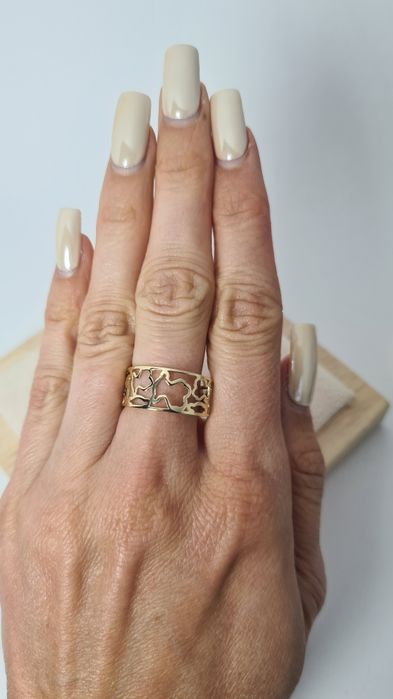 Nowy złoty pierścionek obrączka typu Tous ażurowy gładki misie p. 585