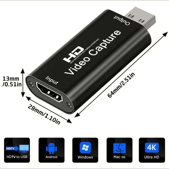 Карта видеозахвата HDMI-USB 2.0 4K/1080p для стримов и записи