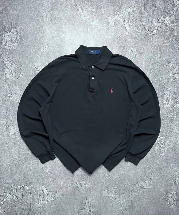 Вінтажний лонгслів довгим рукавом Polo Ralph Lauren Поло Ральф Лаурен Великий Логотип Колір чорний Розмір L