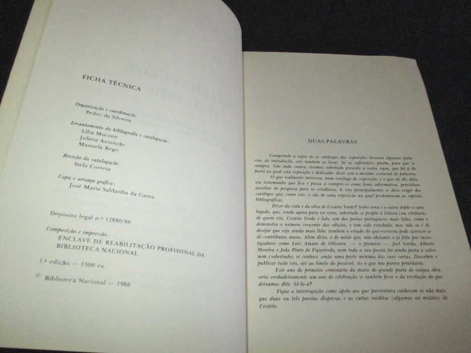 Livro Cesário Verde 1855 a 1886 Catalogo da Exposição