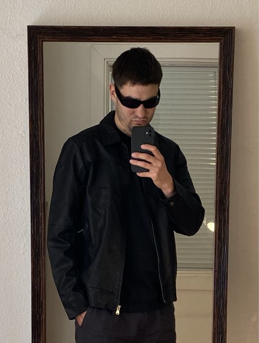 (М) Черная кожанная куртка Zara кожанка шкіряна куртка весенняя осіння