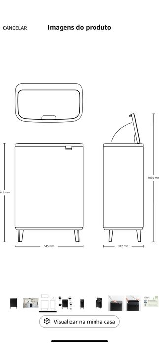 Brabantia: Caixote de lixo (lixeira) grande, com perninhas, de 60L