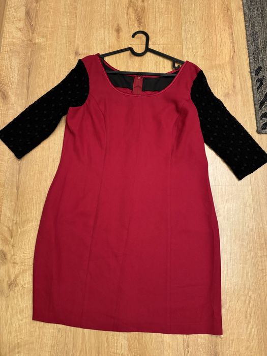 Bordowa sukienka z koronkowymi rękawami r 42 święta Wigilia