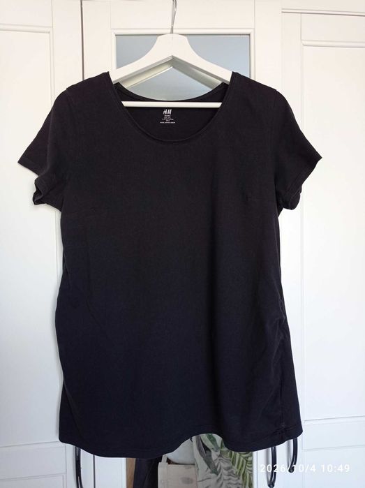 Czarna koszulka basic bawełna ciążowa capsule minimal pregnat black tee cotton H&M Mama L