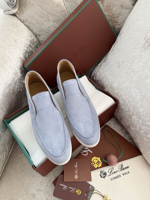 Жіночі лофери замшеві бежеві, сіро-блакитні loro piana