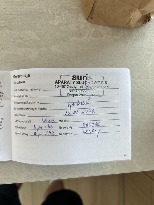 Aparat słuchowy Bernafon alpha 1 na gwarancji.