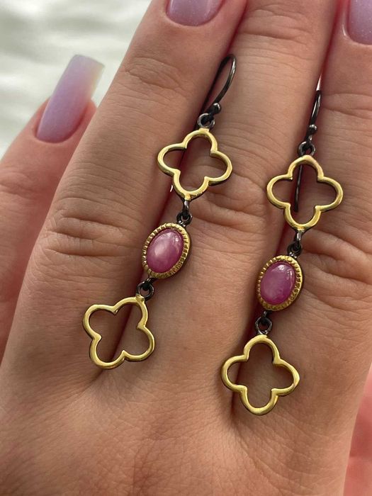 Handmade.Серебряные серьги с розовым рубином