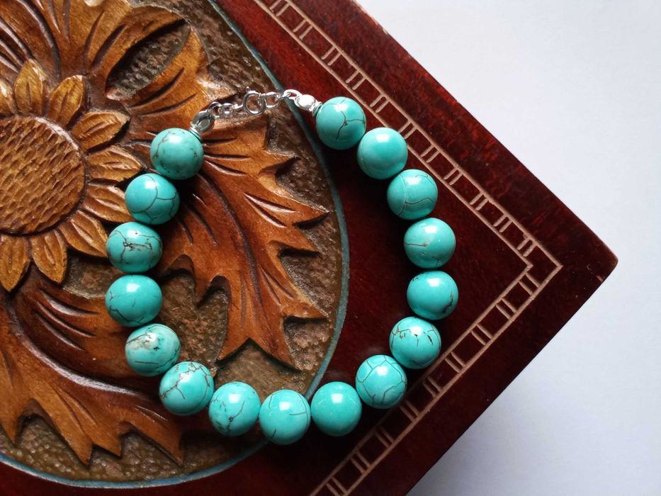 Srebrna turkusowa bransoletka. Howlit. Srebro 925