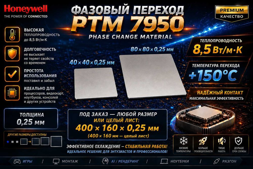 Термопаста / Термопрокладка Honeywell ptm 7950 / 0.25mm ( Фазовый Переход, Фазовая Паста ) різних розмірів
