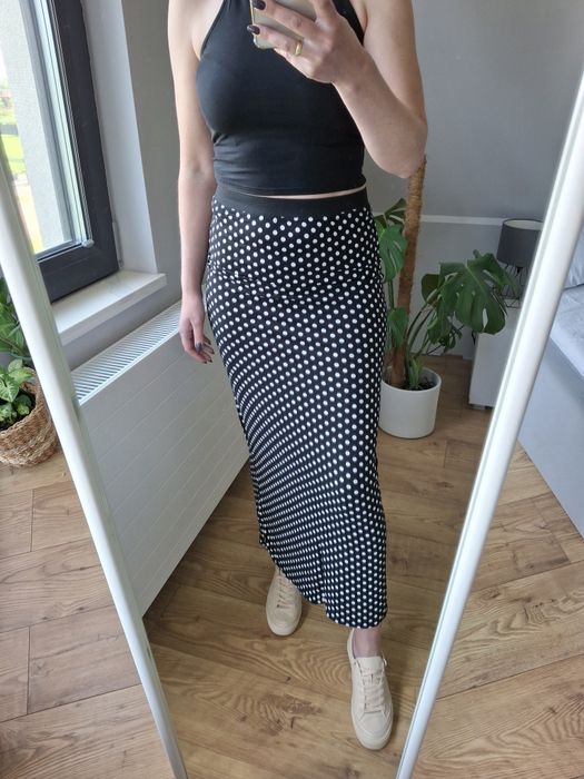 Rozmiar S, spódnica maxi w grochy, długa spódnica w kropki