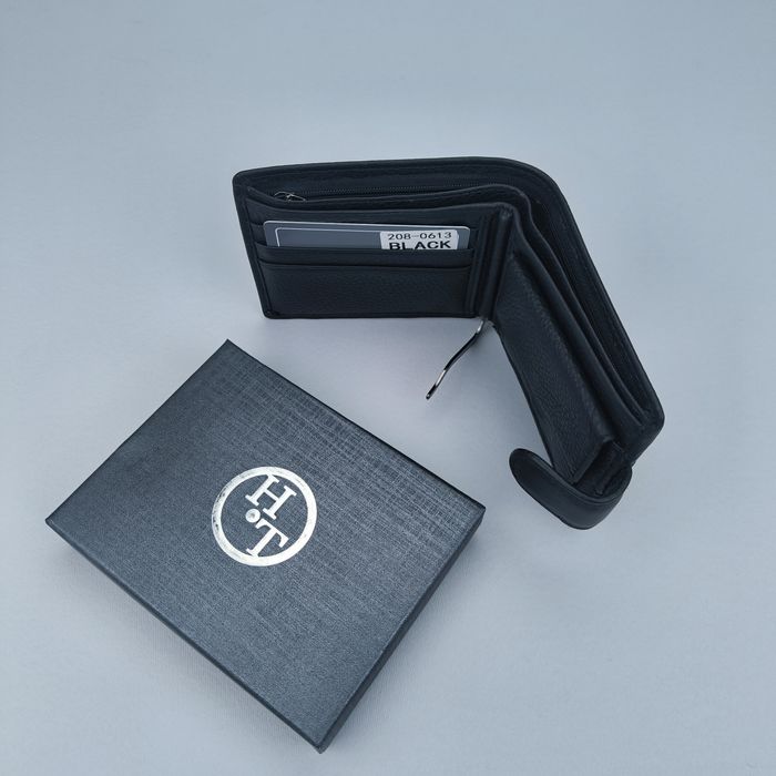 Гаманець чоловічий HT шкіряний чорний кожаный кошелек мужской черный