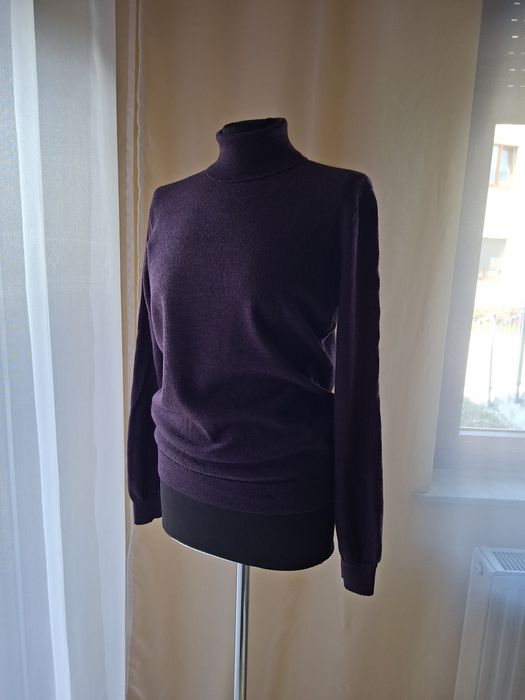 Wełniany fioletowy sweter golf H&M 100% wełna merino