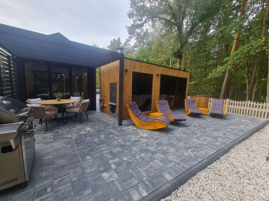 Nowoczesny domek w lesie • Jacuzzi • Balia • Sauna • Taras • Prywatne SPA
