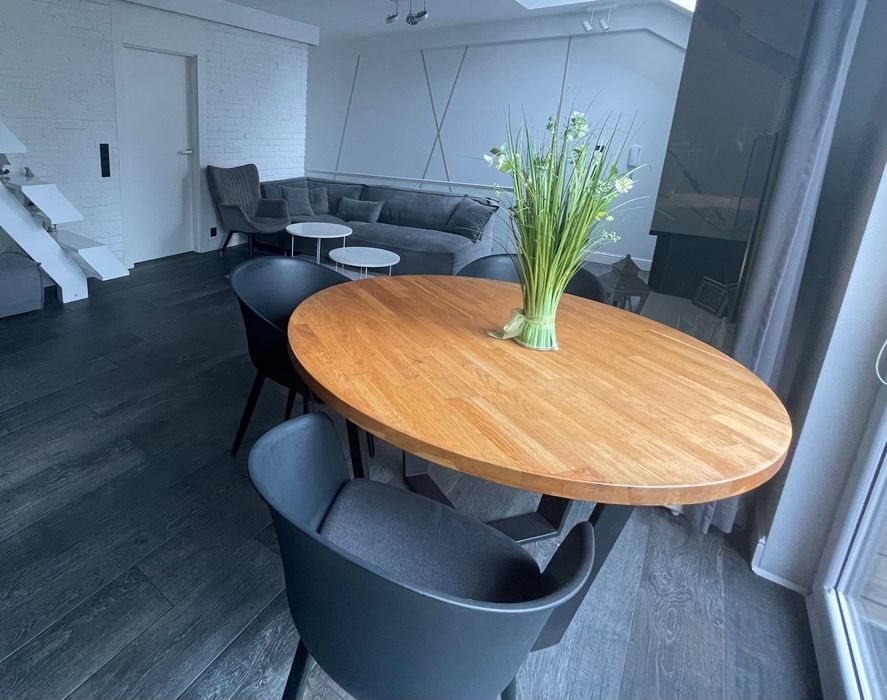 Stół okrągły 125cm drewniany metalowy stelaż