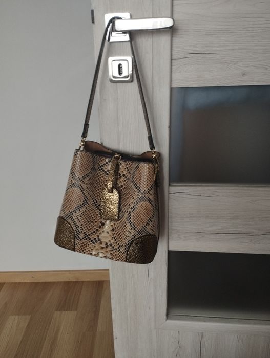 Modna torebka typu shoper brązowy zwierzęcy wzór