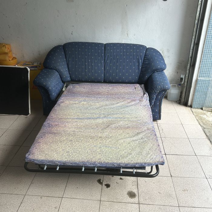 Sofá-Cama 3 Lugares Azul Vintage