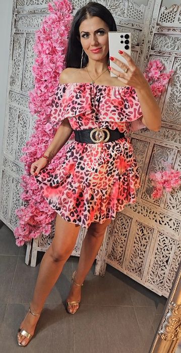 Kombinezon czerwony panterka hiszpanka 40 falbana 36,38 damski nowy