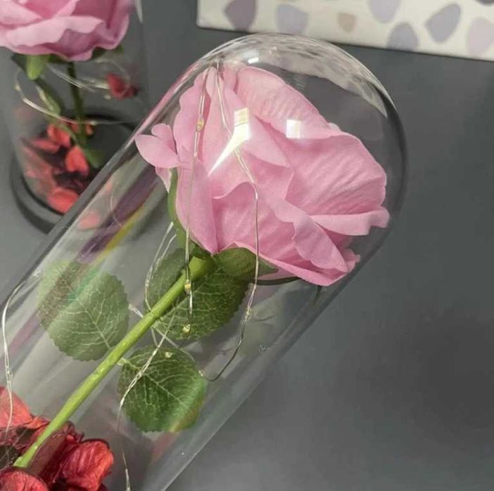 Вічна троянда в колбі з LED-підсвіткою Нічник Світильник Ночник Роза